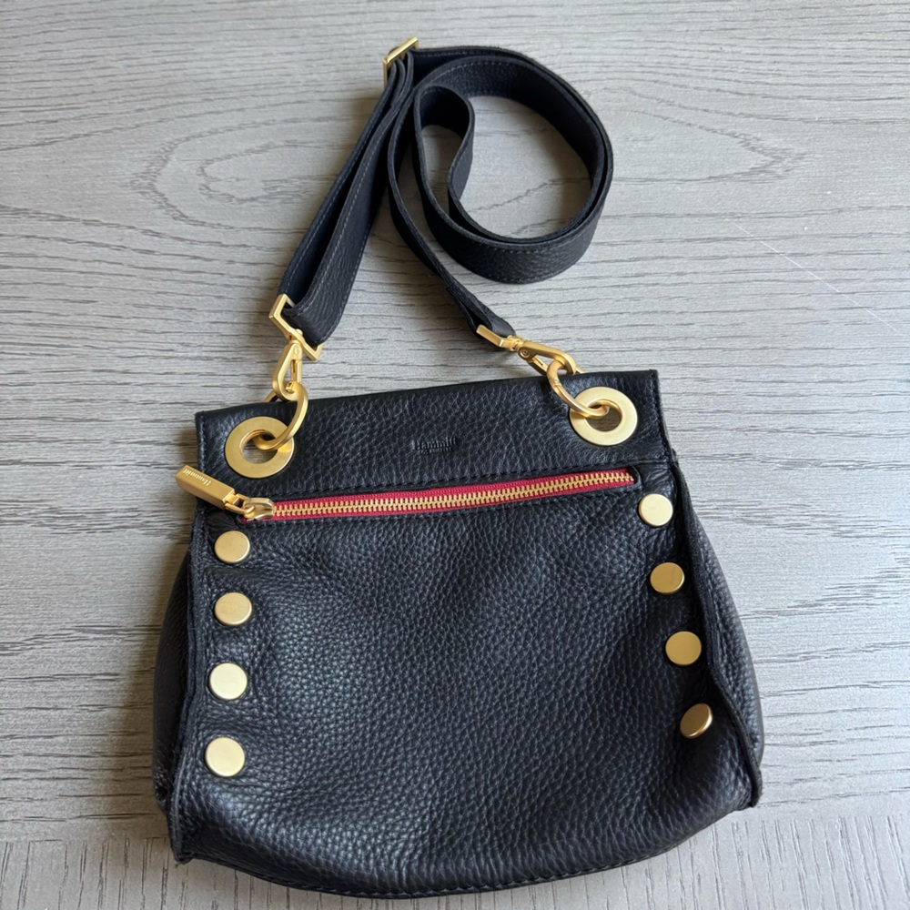 Hammitt Tony Black Brushed Gold Red Crossbody Bag